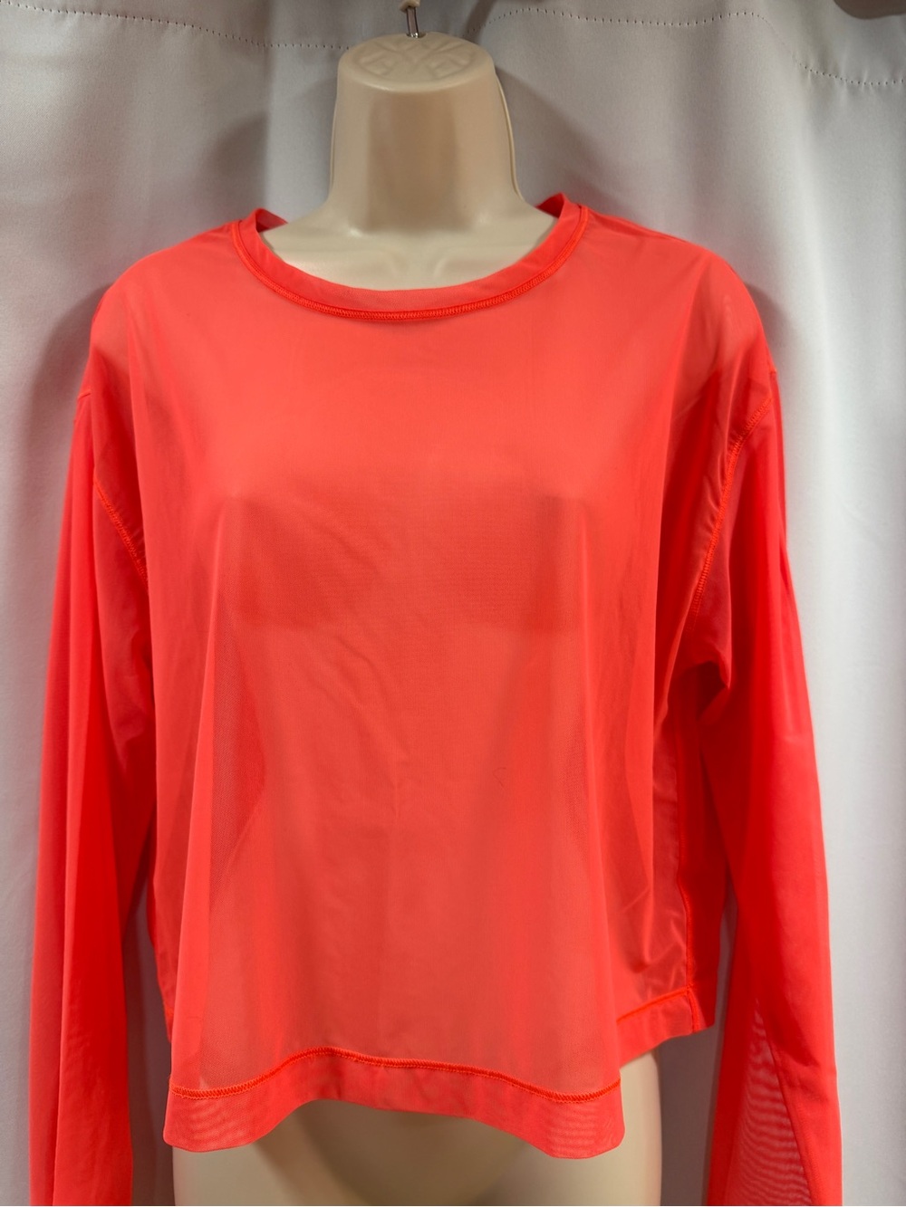 Athleta Long Sleeve cropped mesh top in Bright orange size medium